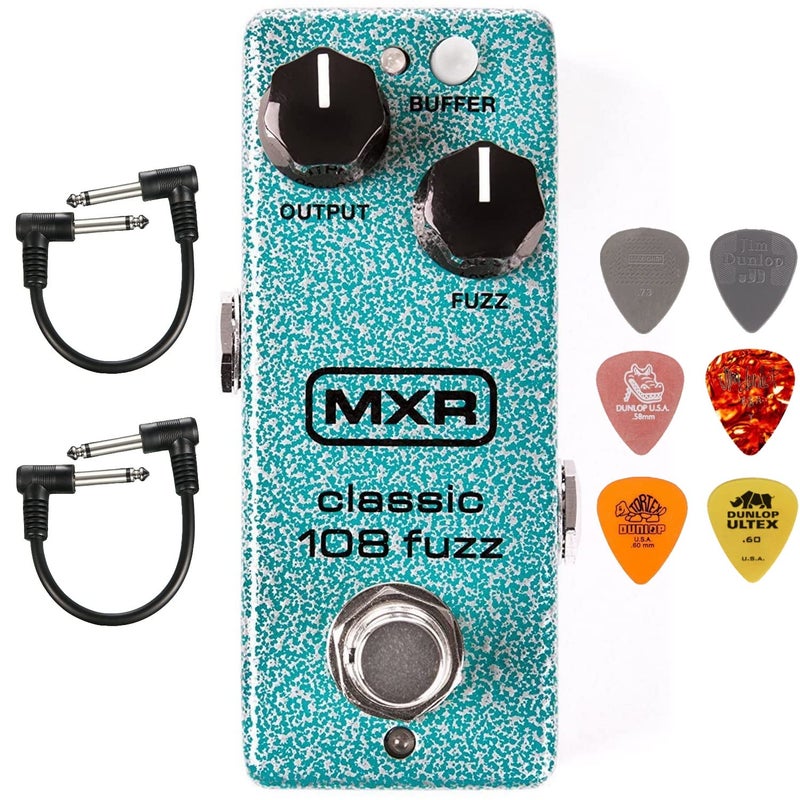 MXR M296 Classic 108 Fuzz Mini Effects Pedal Bundle with 2 Patch Cables and 6 Dunlop Picks - Image 1